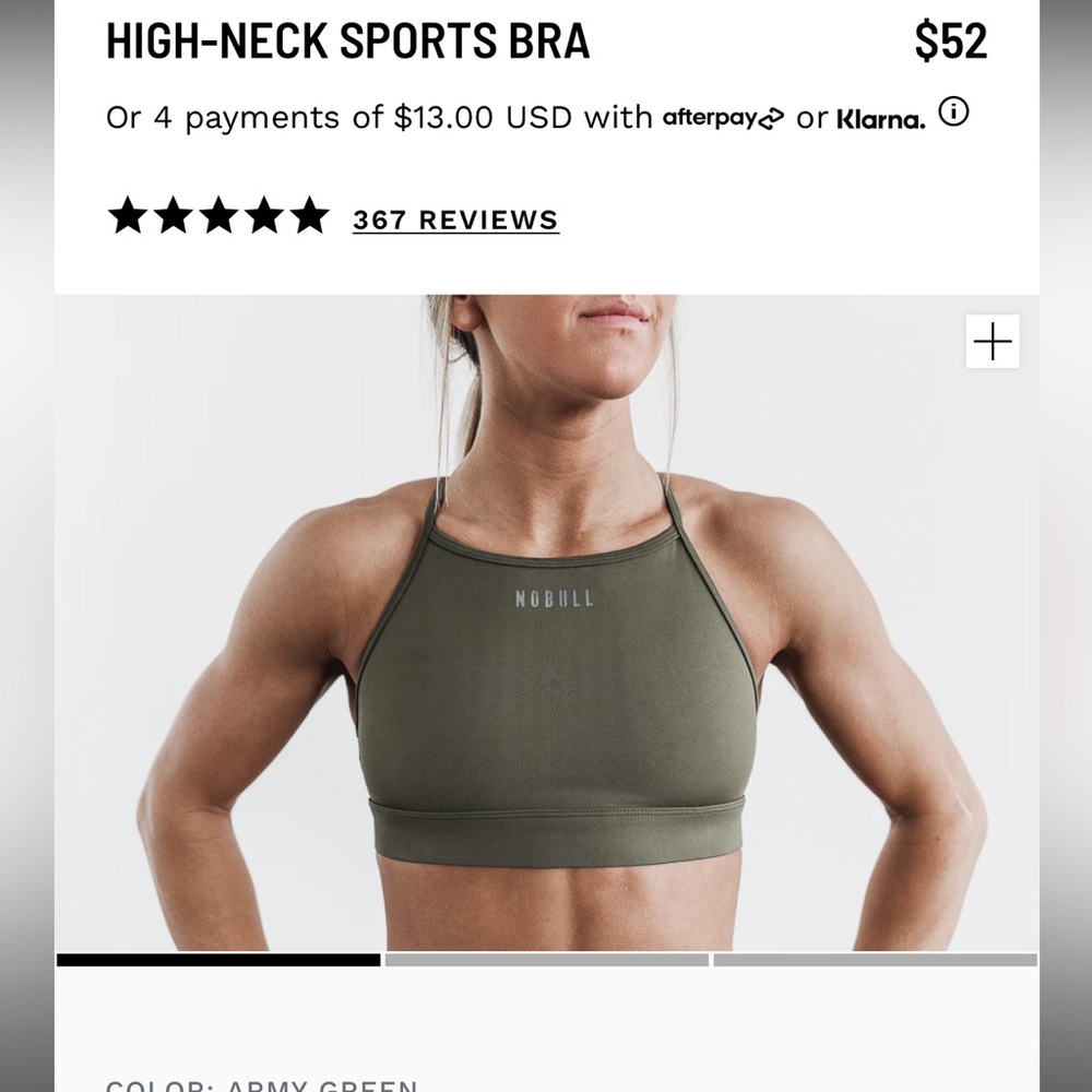 NoBull high neck training sports bra Size: S Army Green